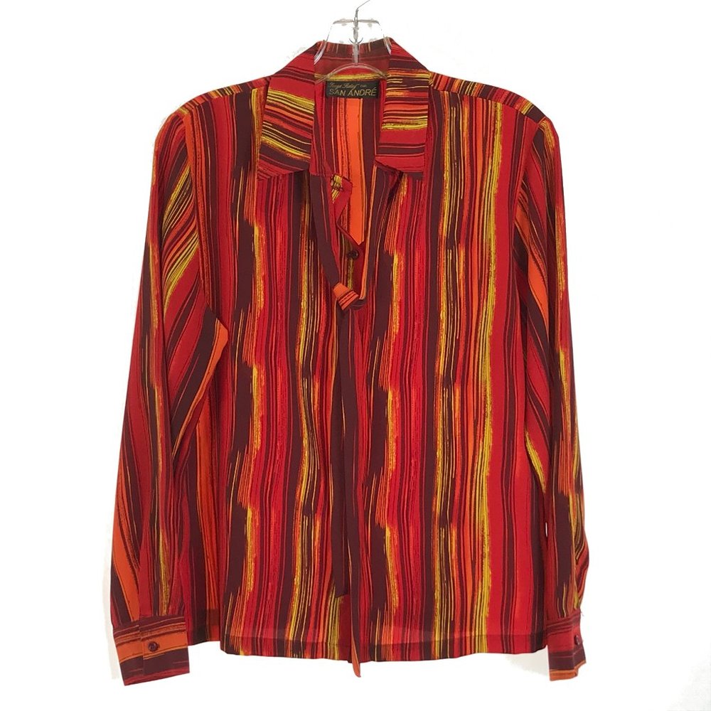 San Andre Vintage 70s Tie Neck Button Down Blouse